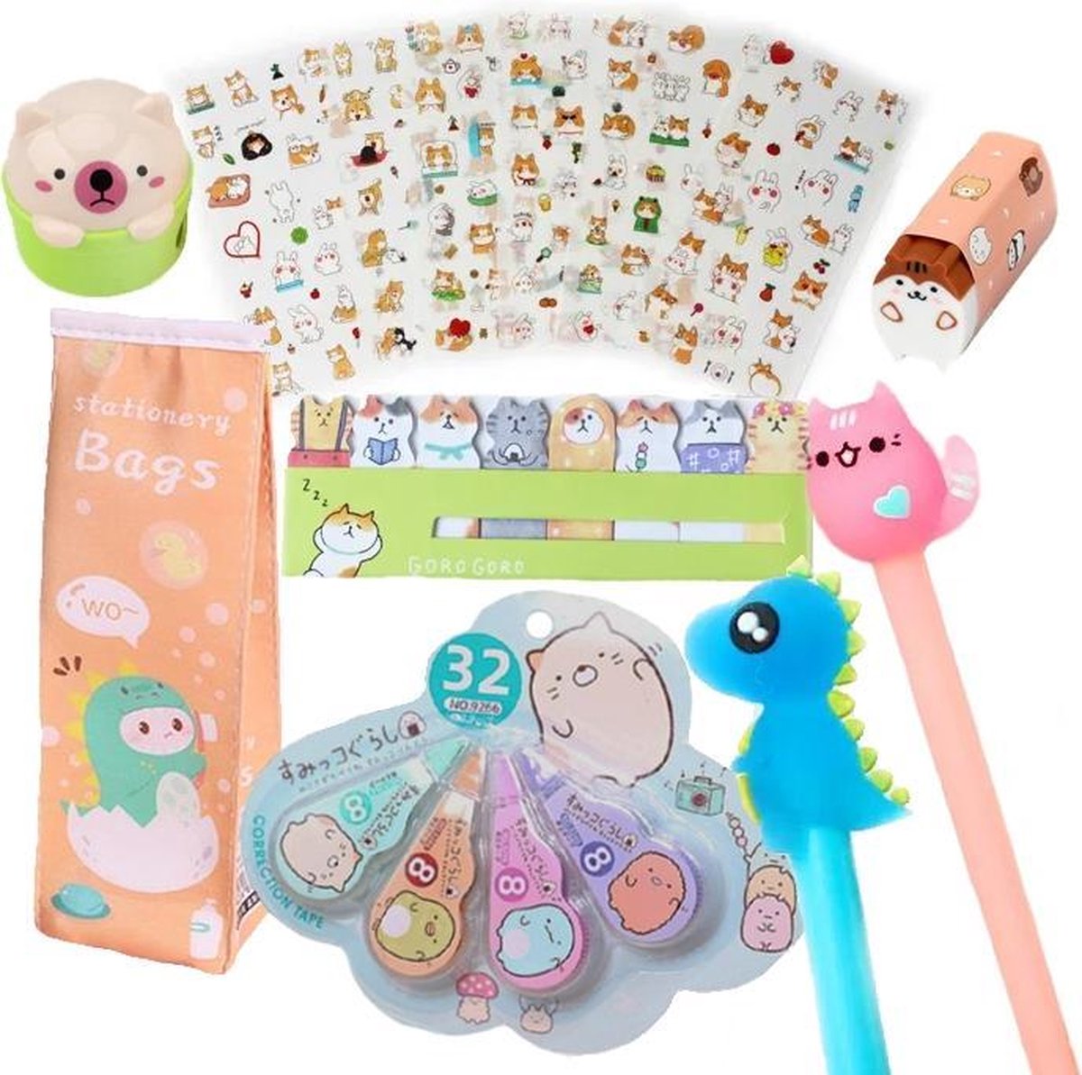 Kawaii dino stationary pakket| Poepiedoepie | Met 1 extra gratis surprise kawaii cadeautje